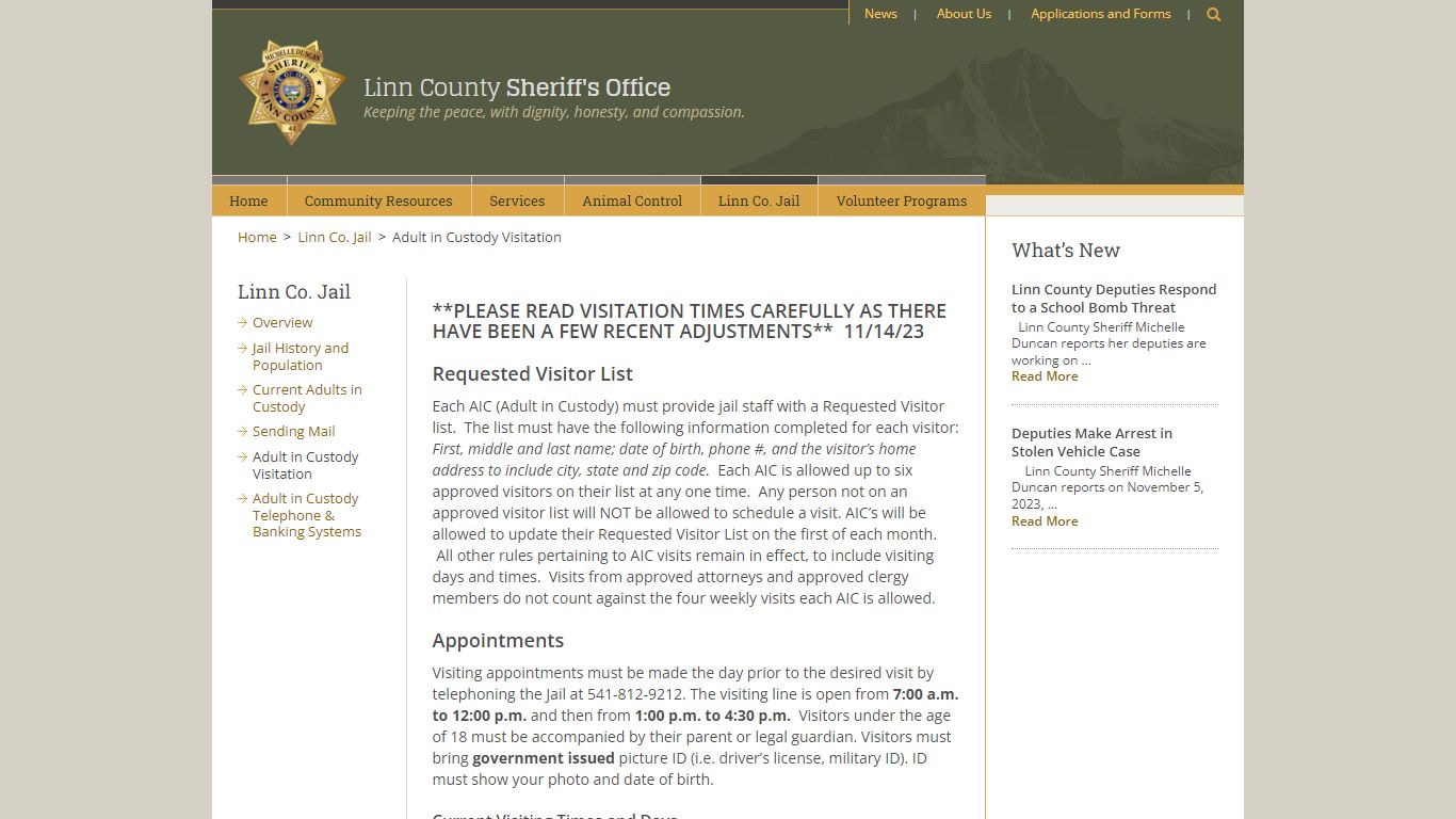 Adult in Custody Visitation - Linn County Sheriff's Office