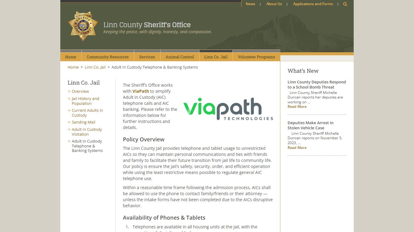 Adult in Custody Telephone & Banking Systems - Linn County Sheriff's Office