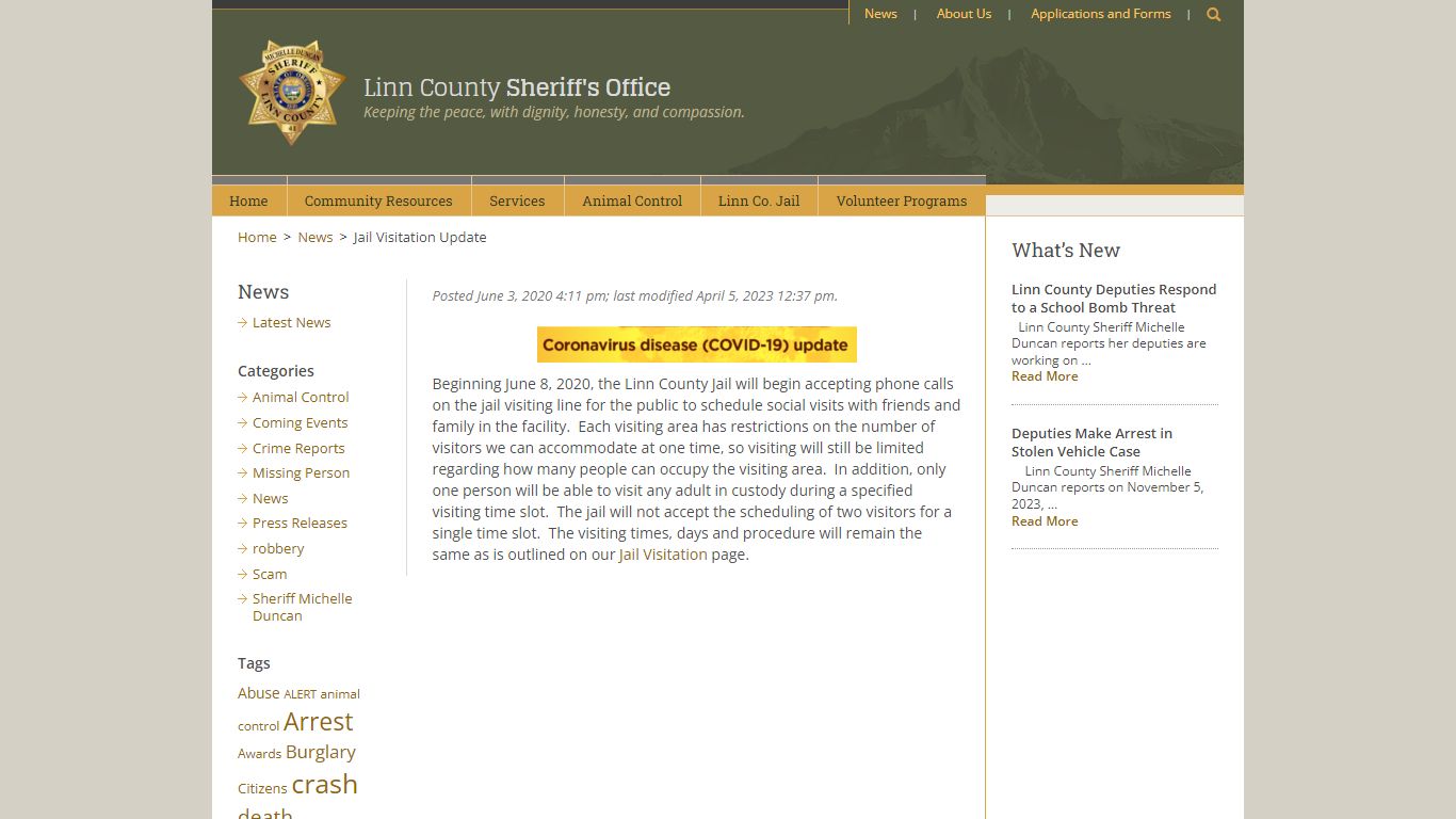 Jail Visitation Update - Linn County Sheriff's Office